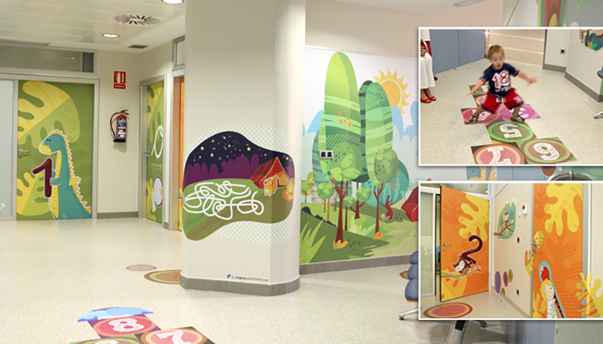 Creación de ilustraciones y decoración área de pediatría. Xanit Hospital Internacional, Málaga.