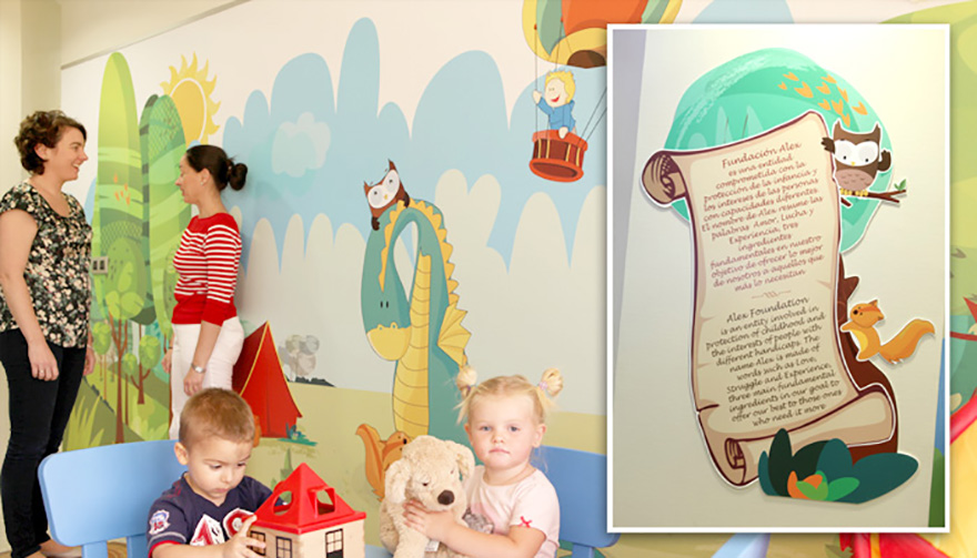 Creación de ilustraciones y decoración área de pediatría. Xanit Hospital Internacional, Málaga.